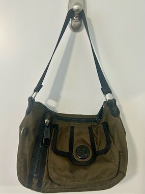 Kipling Olive Green Nylon Multi-Pocket Shoulder Bag